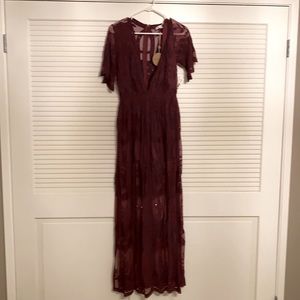 Brand new lace maxi dress with romper